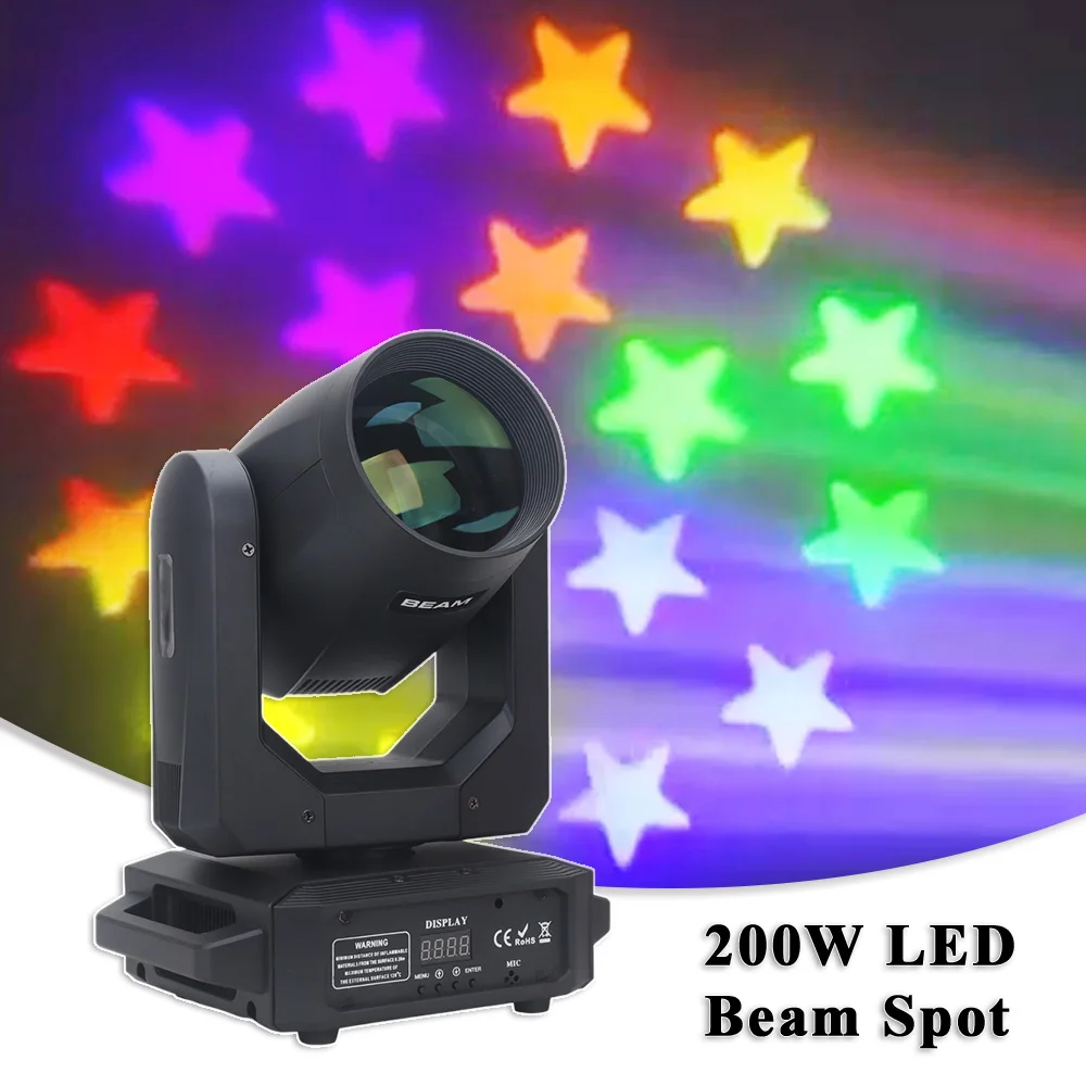

YUER 200W LED Beam Spot Moving Head 18 prisms For Dj Disco Wedding Party Rainbow Strobe Effect Stage Lighting Decoration Party