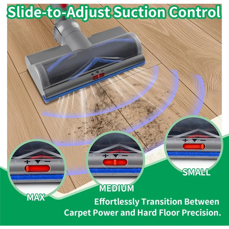 KEOL-LED 녹색 조명이 있는 교체용 진공 청소 헤드, 다이슨 V8 V10 V11 V15 무선용 조절 가능한 흡입 슬라이더