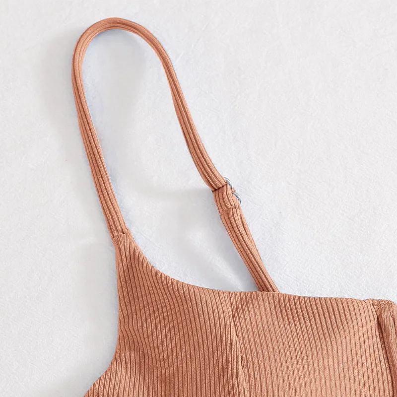 Bikini Sexy acanalado de 2 piezas con aros para mujer, Color sólido, cuello en V, Push Up, acolchado, corte alto para traje de baño de playa