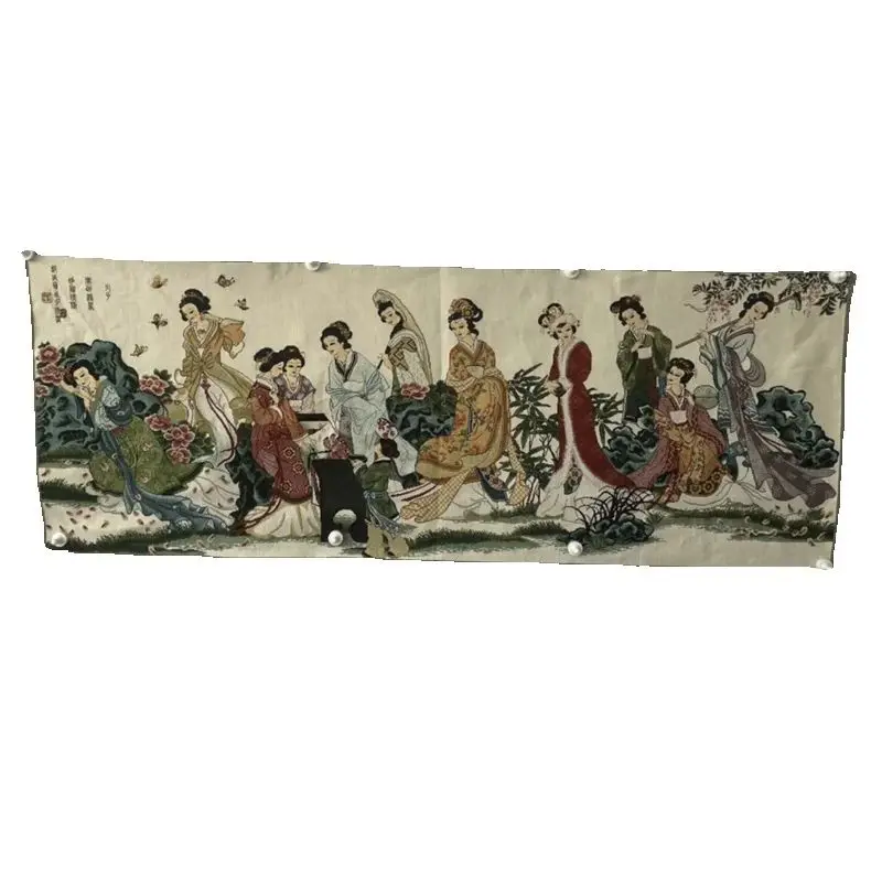 Chinese Old Color Brocade Wall Painting Ancient Ladies' Embroidery Art Decorative Home Decor Piece