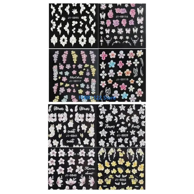 

Y1UF 4 Sheets Sweet Nails Art Stickers Simple Decals Flowers Sticker