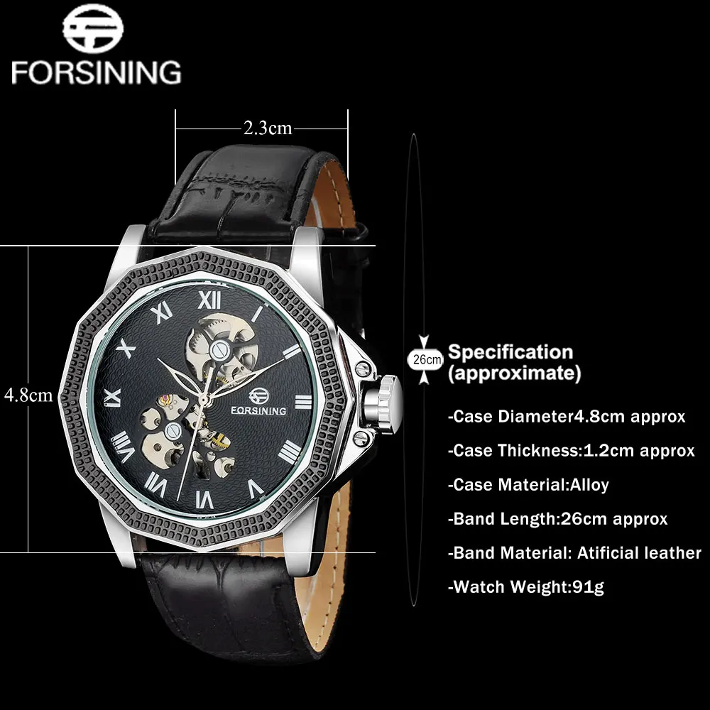 FORSINING Men Creative Mechanical Watch Mens Vintage Skeleton Automatic Watches Leather Strap Casual Wristwatches