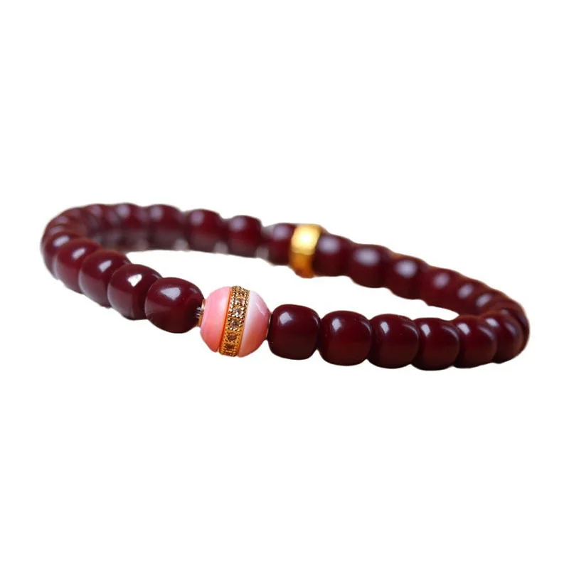 

High Polished Cherry Red Cinnabar Bodhi Root Single Circle Bracelet Old Material Red Bodhi Beads Handheld Wristband Gifts