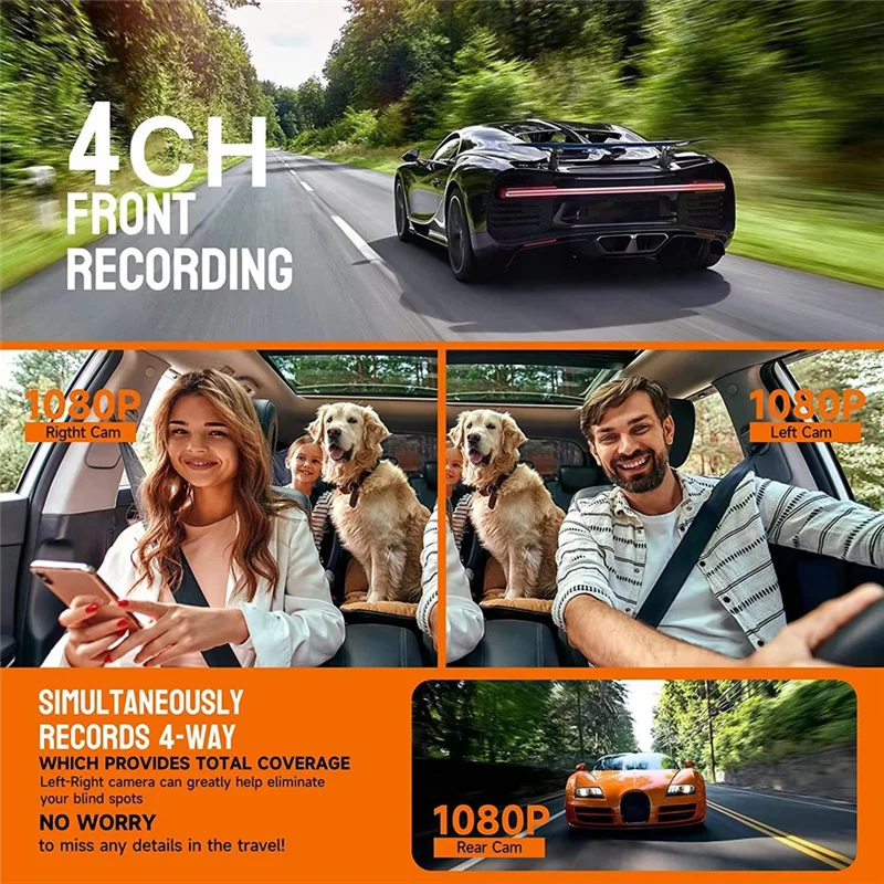 Hot Selling-Complete 4 Channel 1080P Car Dash Cam Kit, Front & Rear Inside, Wifi DVR With Night Vision & Loop Recording,Complete