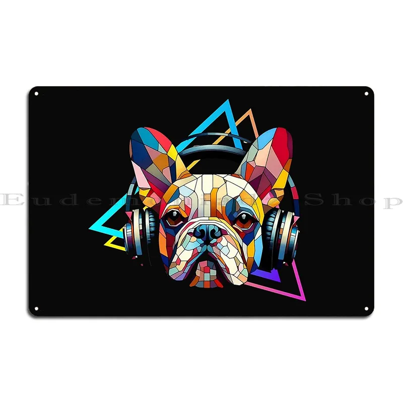 French Bulldog Geometric Portrait Metal Sign PaintingCustomize Design Customized Wall Decor Tin Sign Poster