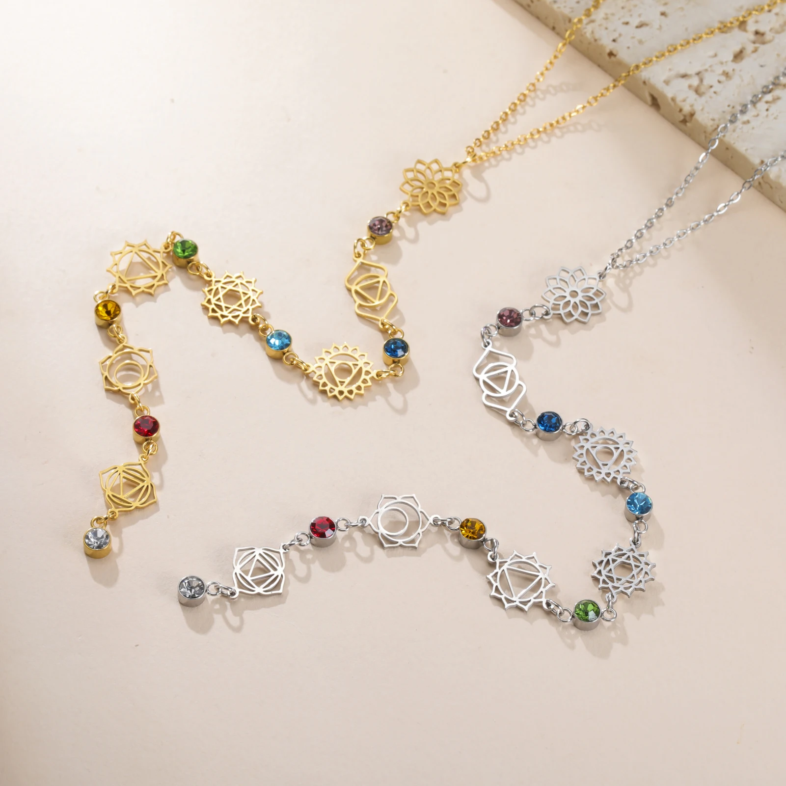 

Unift Pendant Necklace For Women Stainless Steel Vintage Colored zircon Necklaces Yoga Meditation Jewelry Party Gift For Friend