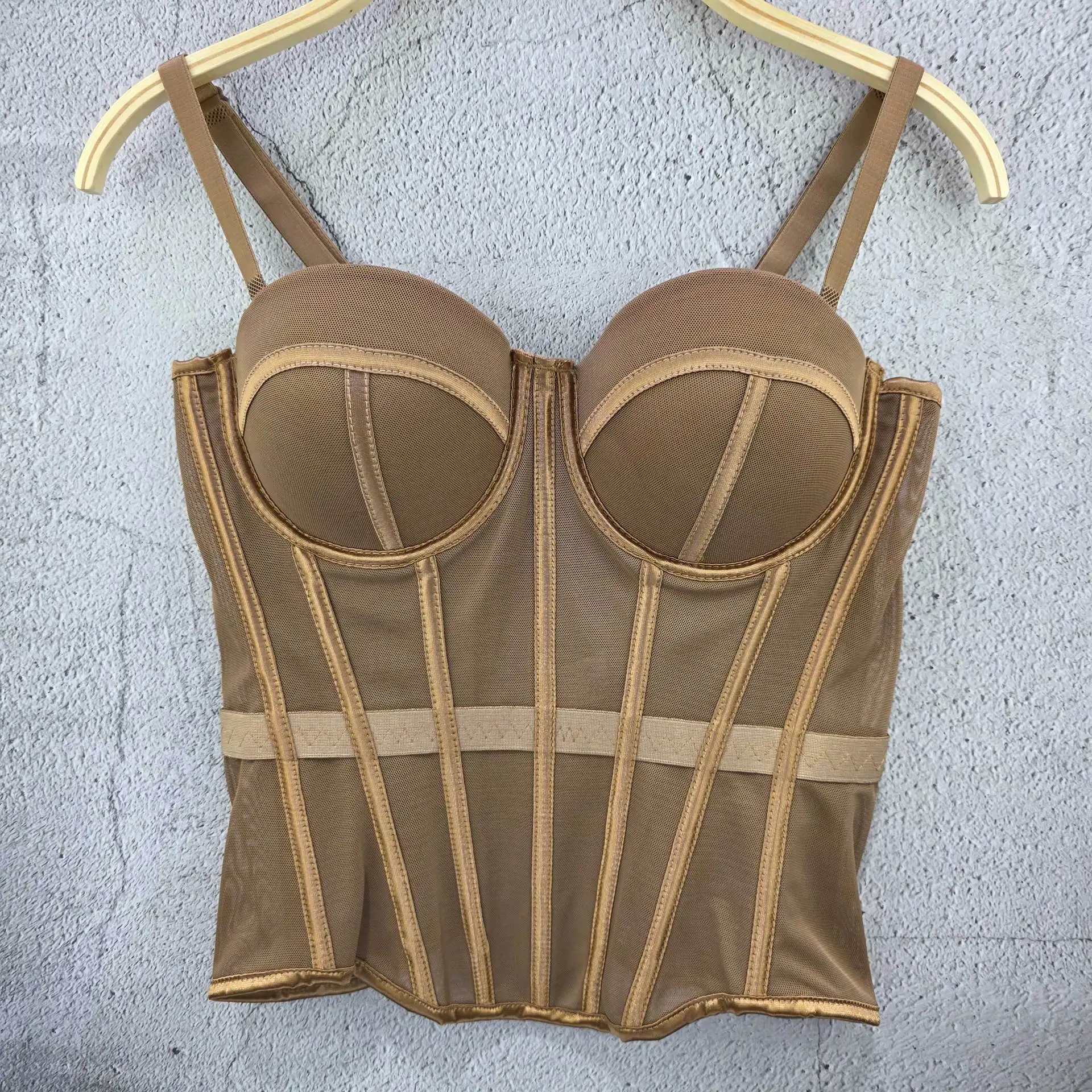 Elegant 2026 Mesh Waisted Lady Corset Shaping Women Bustier Backless Slim Fit Vest Top Pure Color Short Length Inner Wear