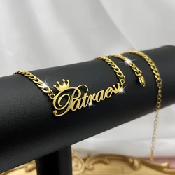 Custom Name Necklace with Crown Stainless Steel Cuban Chain Necklace Custom Choker Gold Necklace Jewelry Birthday Day Gift