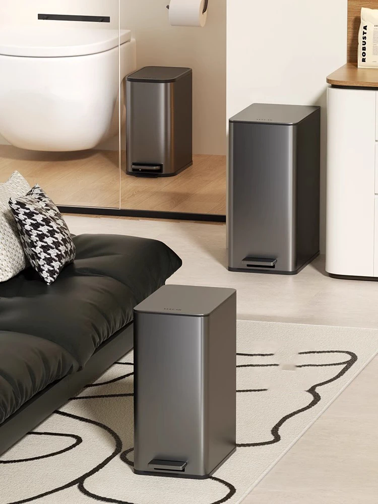 Light Luxury Decor Household Goods Kitchen Trash Can Stainless Steel Material Foot-Pedal Type Large Capacity Waste Collection