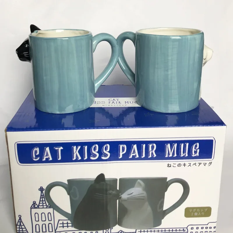 أسود أبيض القط زوجين أكواب لطيف الحيوانات الأليفة ديكور المنزل أكواب مياه هدية مجموعة أكواب الحيوانات الإبداعية لمحبي القطط والحيوانات