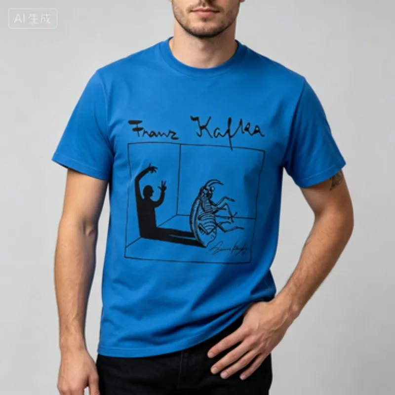 Men Cotton Crew Neck T Shirt Franz Kafka Print Short Sleeve The Metamorphosis Beetle Literary Book Lover Graphic Tops