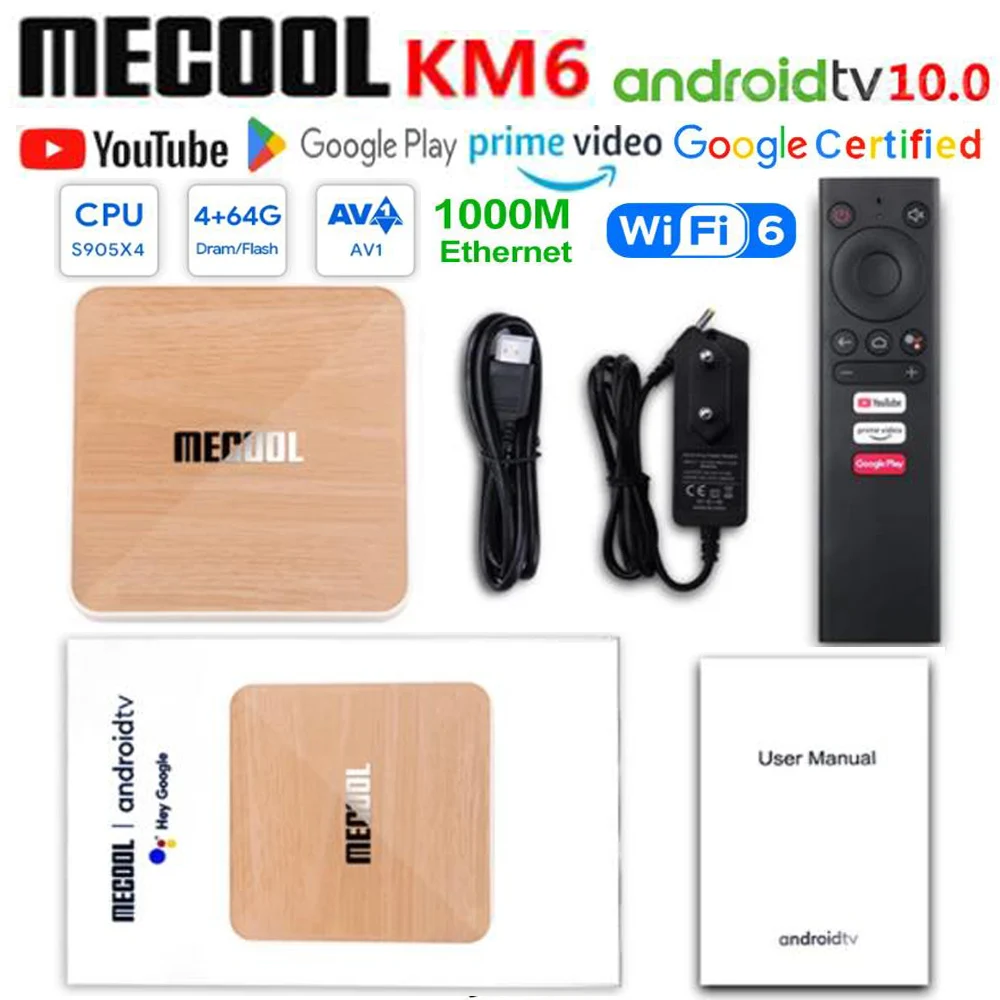 

[Genuine]Global MECOOL KM6 TV Box Wifi 6 AV1 Google Certified Android10 4G 64G Amlogic S905X4 1000M LAN BT 5.0 Smart Set Top Box