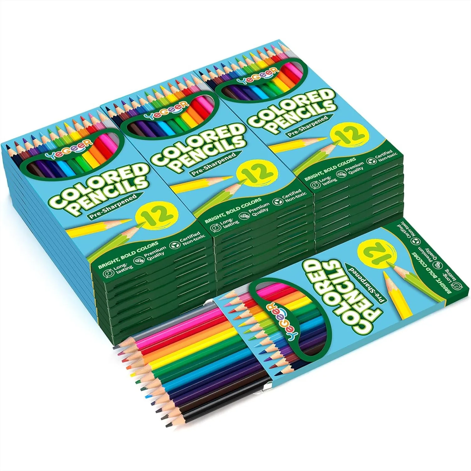 

216 Count Colored Pencils Bulk, 12 Assorted Colors, Pre-sharpened, for Kids Adults, Classroom Supplies, Back to School