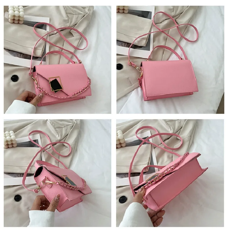 Fashion Square Shoulder Bag Chain Handle Small Handbags And Purses Designer Solid Pu Leather Crossbody Bags