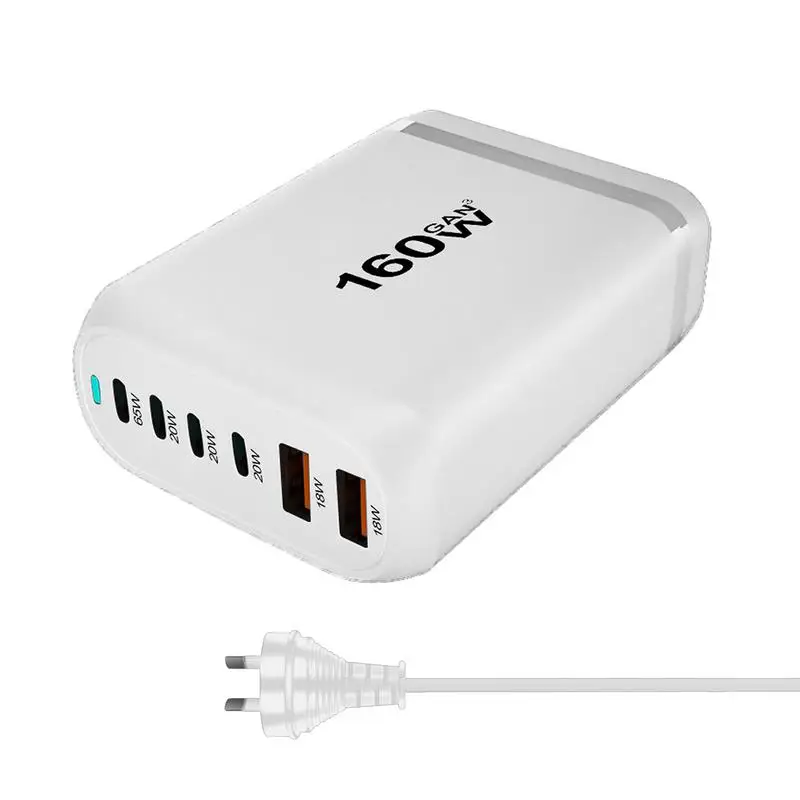 6 Port Fast Charger 160W Multi-Purpose USB Charger For Desktop Lower Operating Temperature USB Charger For Computer Tablet Desk