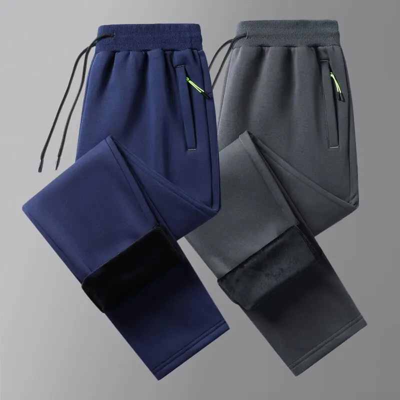 

Autumn and Winter New Fashion Solid Color Thickened Warm Fleece Sweatpants For Men Loose Straight-Leg Plus Size Casual Pants