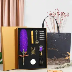 1 Set Quill Pen Set Nice-looking Meaningful Stainless Steel Smooth Writing Feather Pen Ink Kit Stationery Supplies
