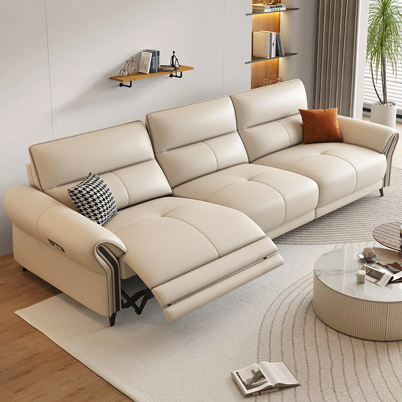 Furniture factory electric function leather sofa modern minimalist first-class cabin straight row top layer cowhide