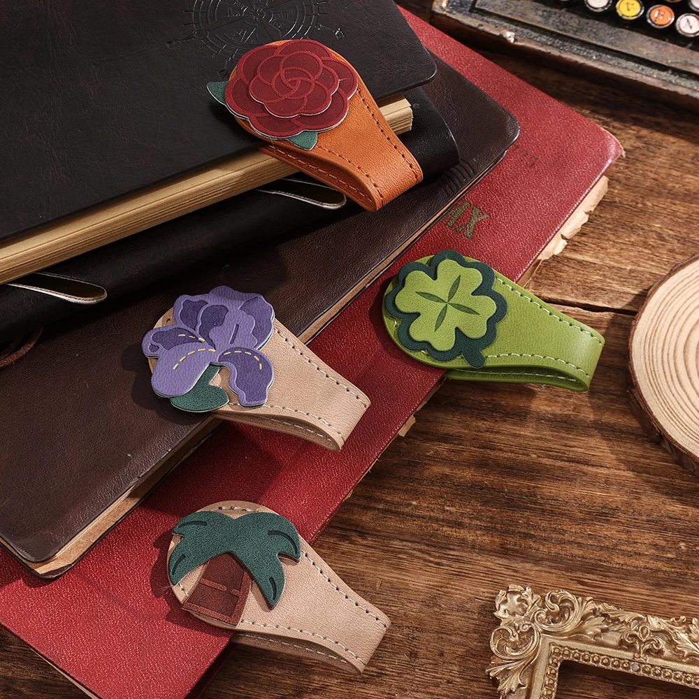 Marcapáginas magnético con borla de cuero, diseño Floral, Clip de página seguro para escritores, estudiantes, regalo de lectura para ratones de biblioteca, 1 ud.