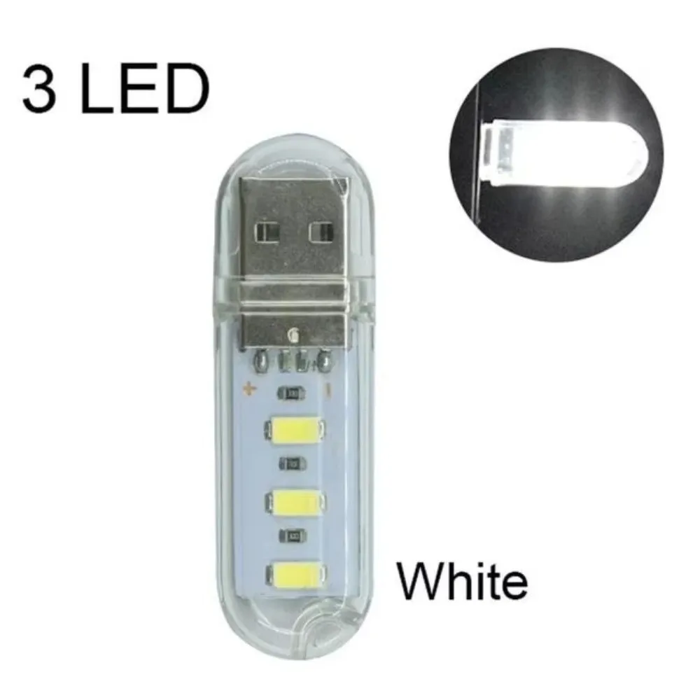 Portable 3LED USB Night Light 5V DC Mini Table Lamp White Light Book Reading Flashlight for Lighting Computer