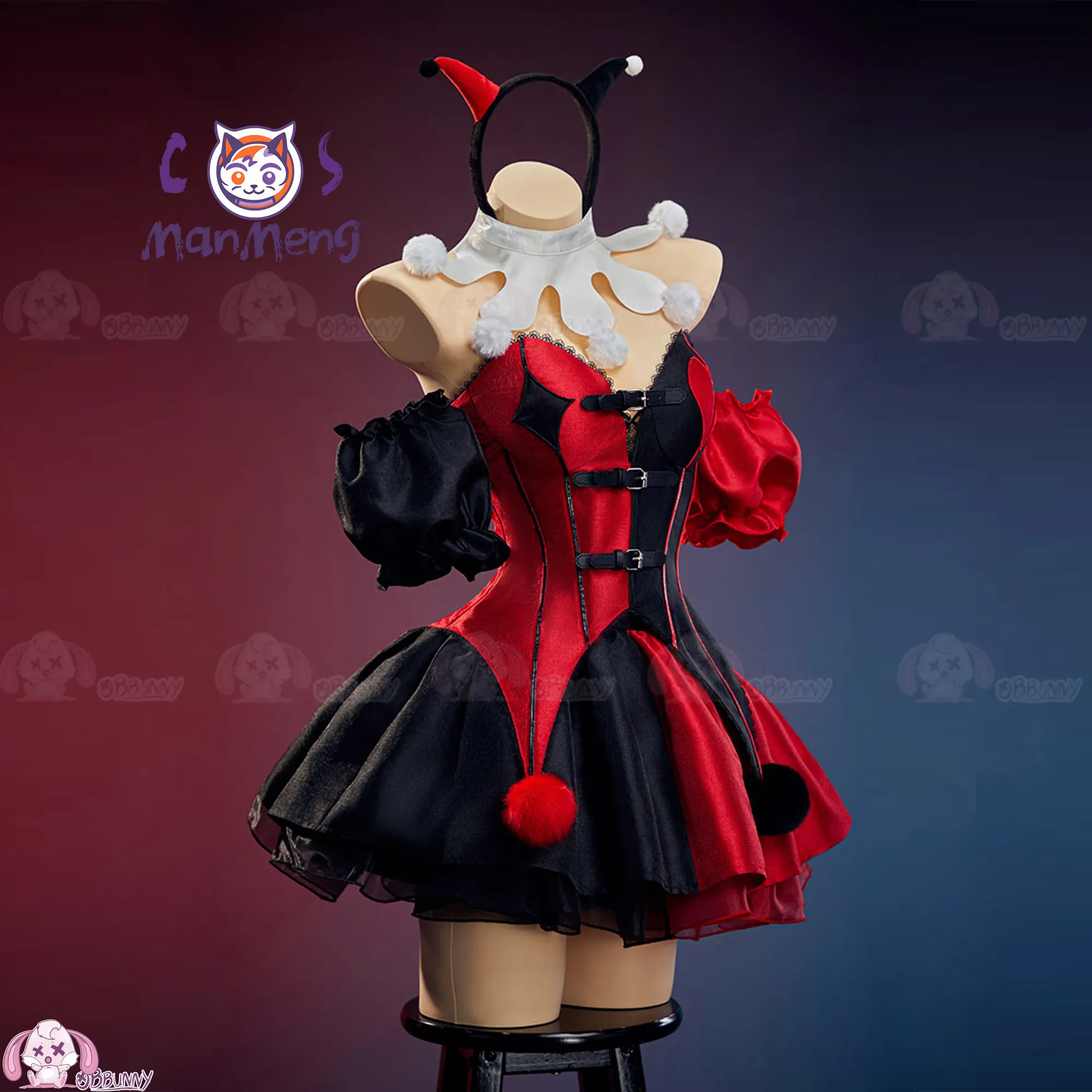 New Clown Gothic Lolita Waist Skirt Red and black color blocked Halloween Party scam role-playing Clown Joker Cosplay Costume view 4