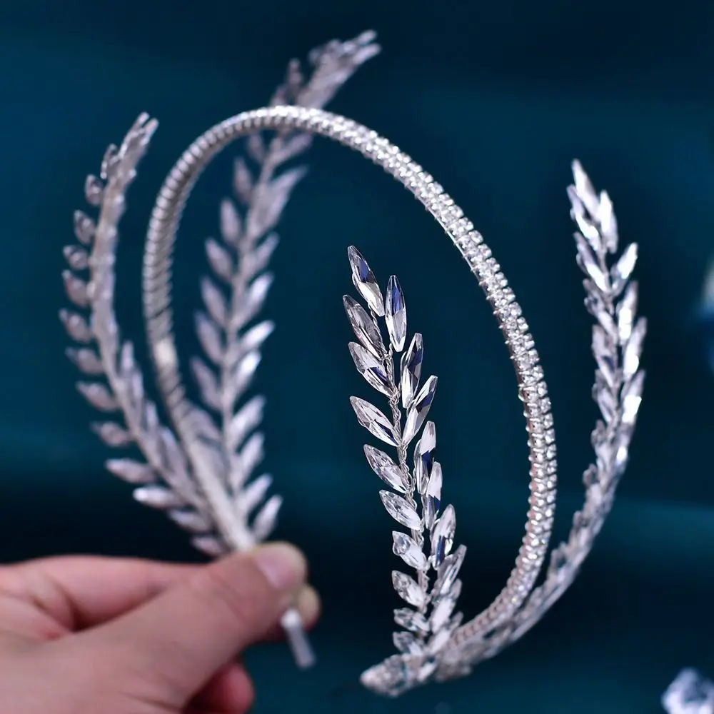 

Elegant Rhinestone Leaves Women Hairpins Silver Color Handmade Bridal Crystal Tiara Bridesmaids Headdress Wedding