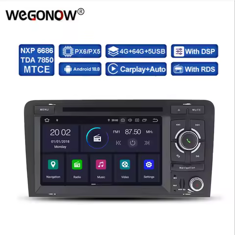 DSP PX5 IPS Android 11 4GB 64GB Car DVD Player GPS Map Bluetooth 5.0 RDS Radio Wifi For Audi A3 2002-2010 2011 S3 RS3 RNSE-PU
