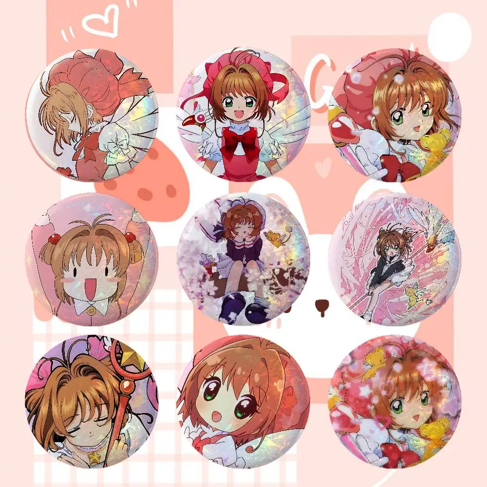 Cute Anime-Sakura CardcaptorS Anime Game Laser Double Flash Tinplate Badge Cartoon Character Pin Brooch Fan Collectible Cosplay