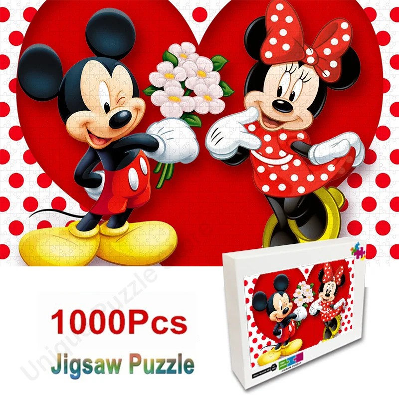 

Высококачественный деревянный пазл с Микки и Минни Маусами от Disney, деревянная головоломка для взрослых, семейные подарки, развивающие игрушки для детей, декор для дома
