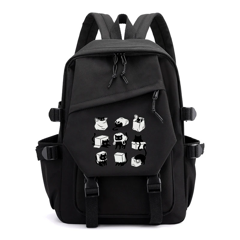 Cute Kawaii Black Cat Anime Backpack Korean Fashion Girls Schoolbag Student Bookbag Teen Casual Rucksack Daily Travel Daypack