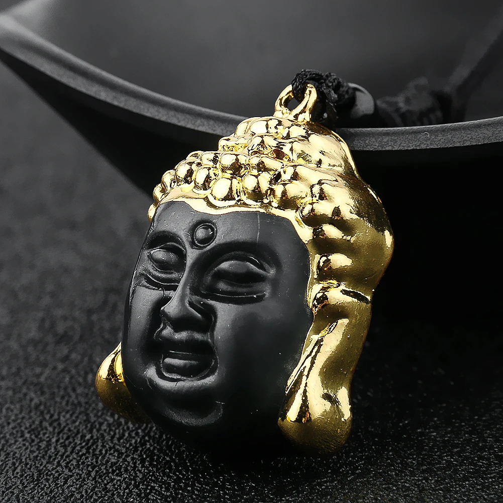 Buddha Head Smile Pendant Necklace Quartz Crystal Lucky Auspicious Reiki Amulet Healing Wicaa Dangle Ornament Obsidian