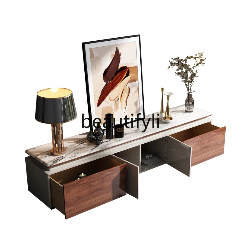 Solid wood natural marble TV cabinet coffee table combination