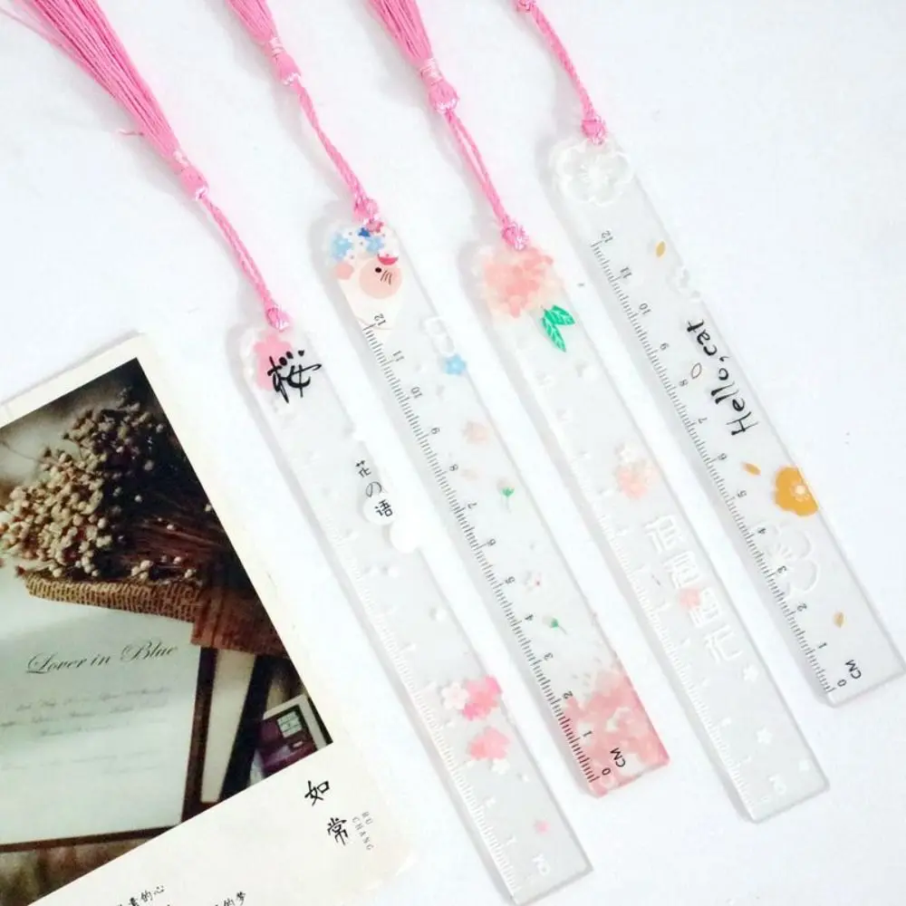 Transparent Acrylic Reading Bookmark Vintage Flower Book Page Marker Handicraft With Colorful Tassel Bookmarks Crafts