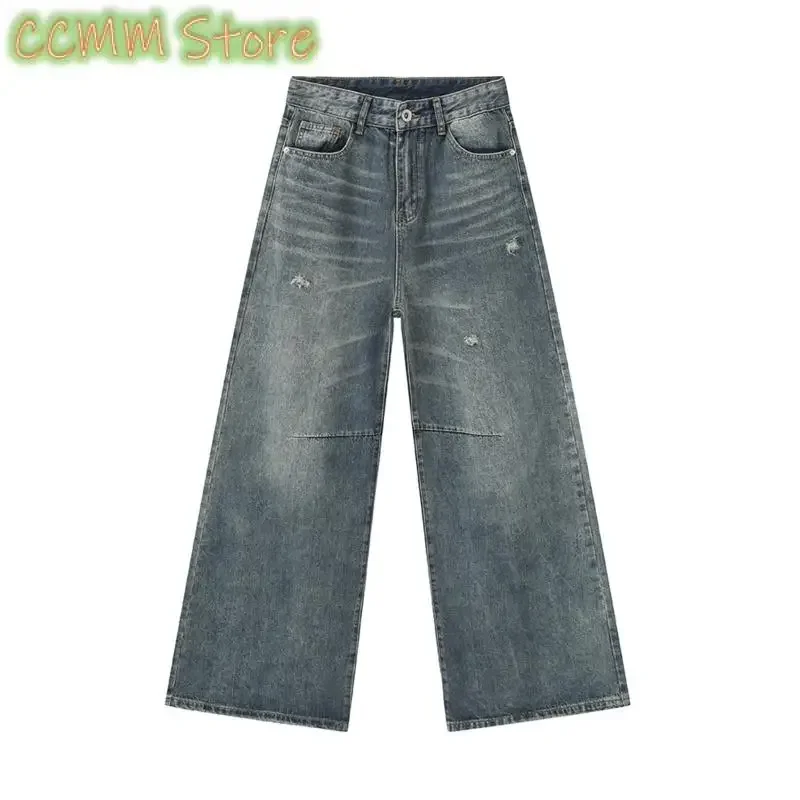 American Style Men's Denim Pants Washing Fashion Loose Men's Straight Trousers Casual Wide Leg Jeans New Summer
