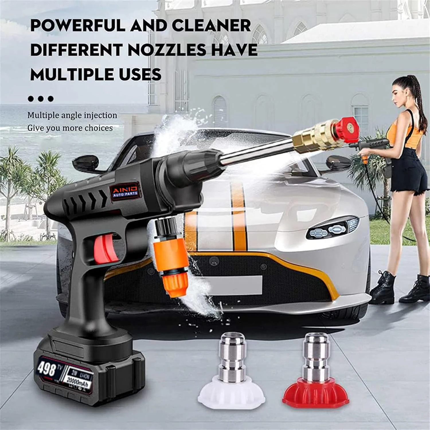 30000mAh  Cordless High Pressure Car Wash Gun Battery Spray Cleaner Foam Generator With Liion Battery for Home Car Cleaning Tool