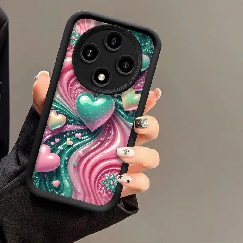 حافظة هاتف أنيقة ملونة على شكل قلب كريستالي لهاتف OPPO Reno 13F 14 12 11 10 ProPlus 8T A79 A58 Find X3 X8 Lite 5G غطاء ناعم
