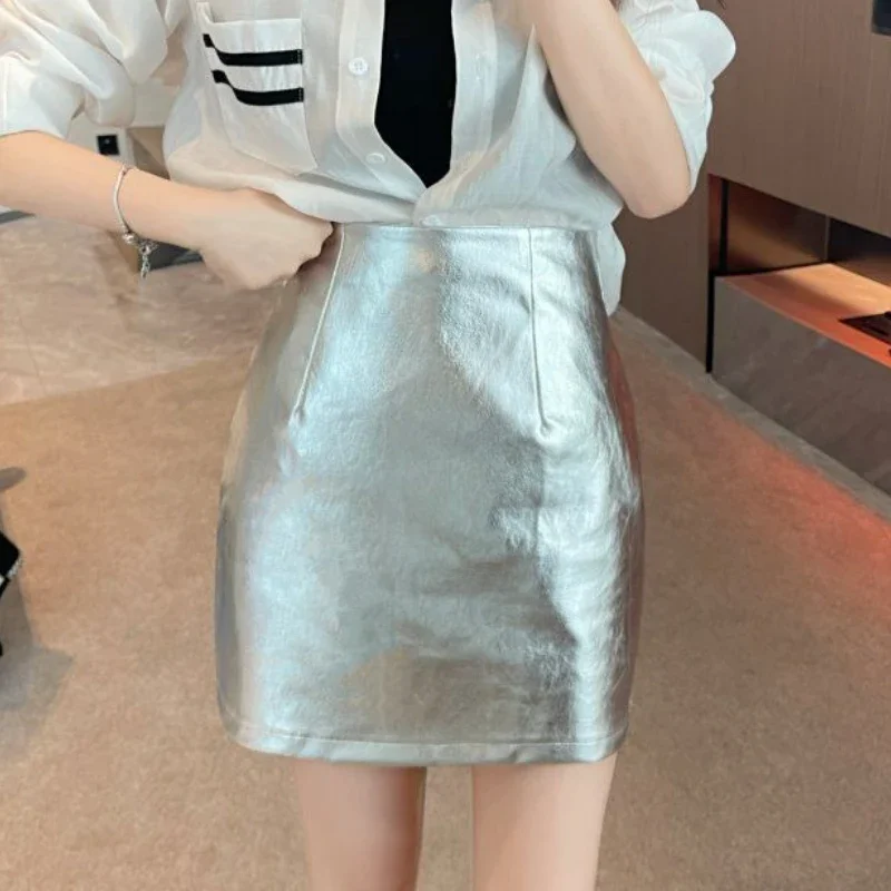 Minifaldas de PU para mujer, temperamento elegante, imperio de verano, moda básica, informal, estética suave, Ulzzang, combina con todo, Vintage
