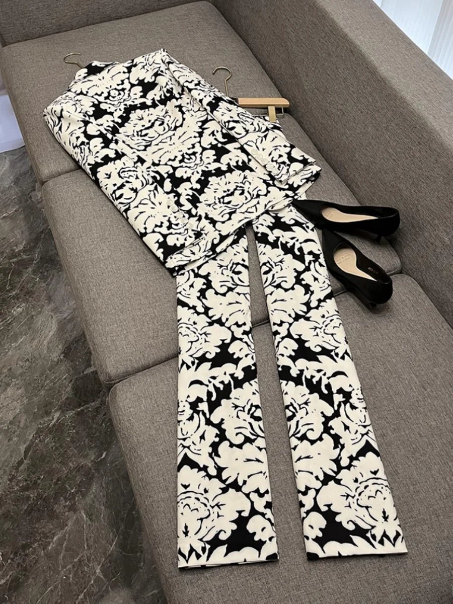 طقم بناطيل بدلة مطبوعة رقمية غير رسمية مكون من قطعتين مجموعة Celebri Elegance Faionable مجموعة الخريف النسائية JF Origin China