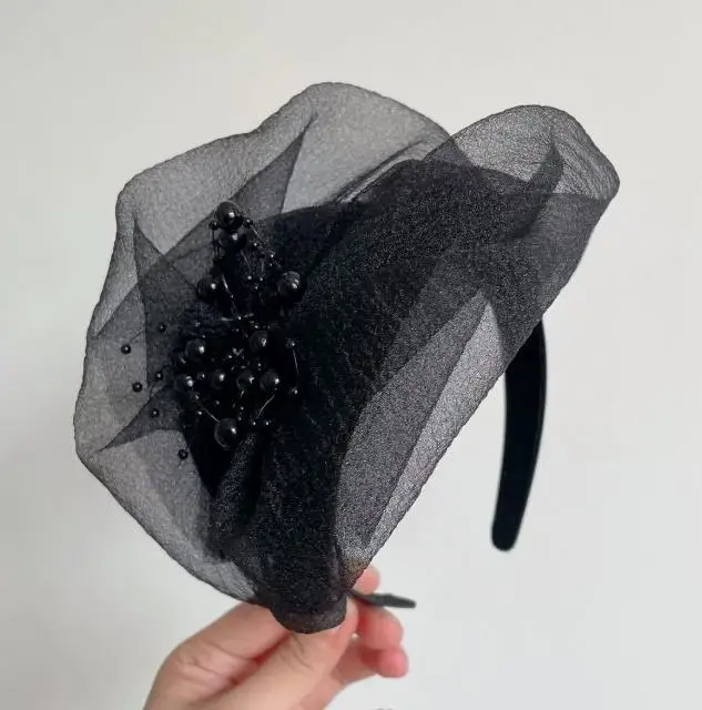 

Mesh Veil Fascinator Headband Hoop Party Wedding Beret Hat Headwear Half Beret Hairband Conceals Gray Hair Breathable