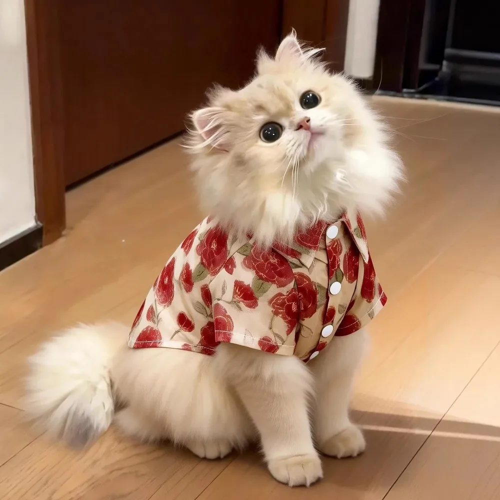 

Flower Pattern Dog Shirt Breathable Thin Cat T-Shirts Soft Fabric Collared Style Dog Cooling Vest Outdoor Activities