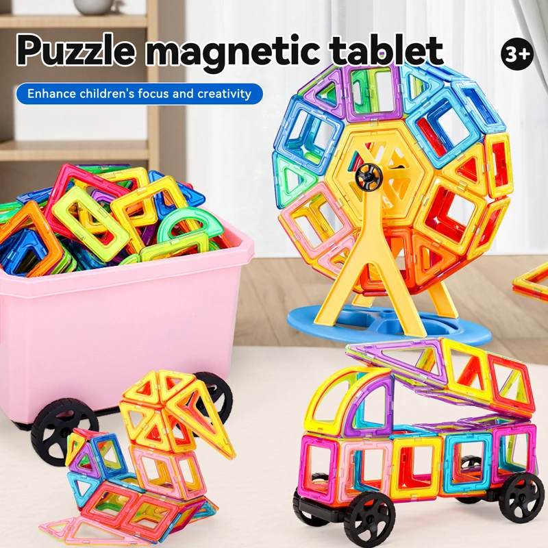 30-168pcs Medium Size Magnetic Blocks Magnetic Designer Constructor Set Model Building Bricks Educational Toys for Children