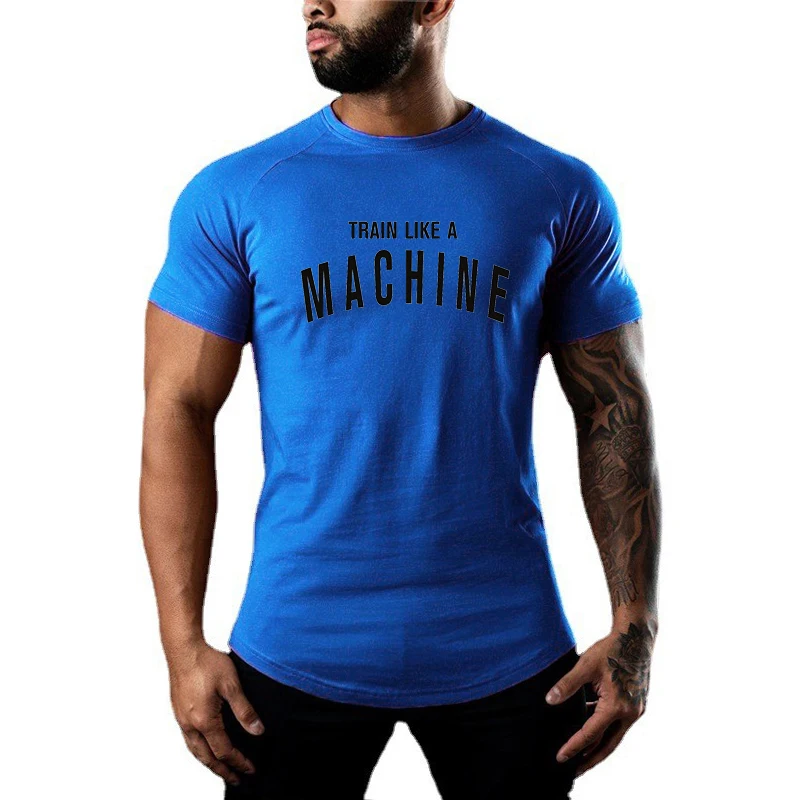 Mens Fashion Casual Slim Fit Sports Skinny Fitness Bodybuilding Workout Summer Printed Cotton Breathable Cool T-shirt