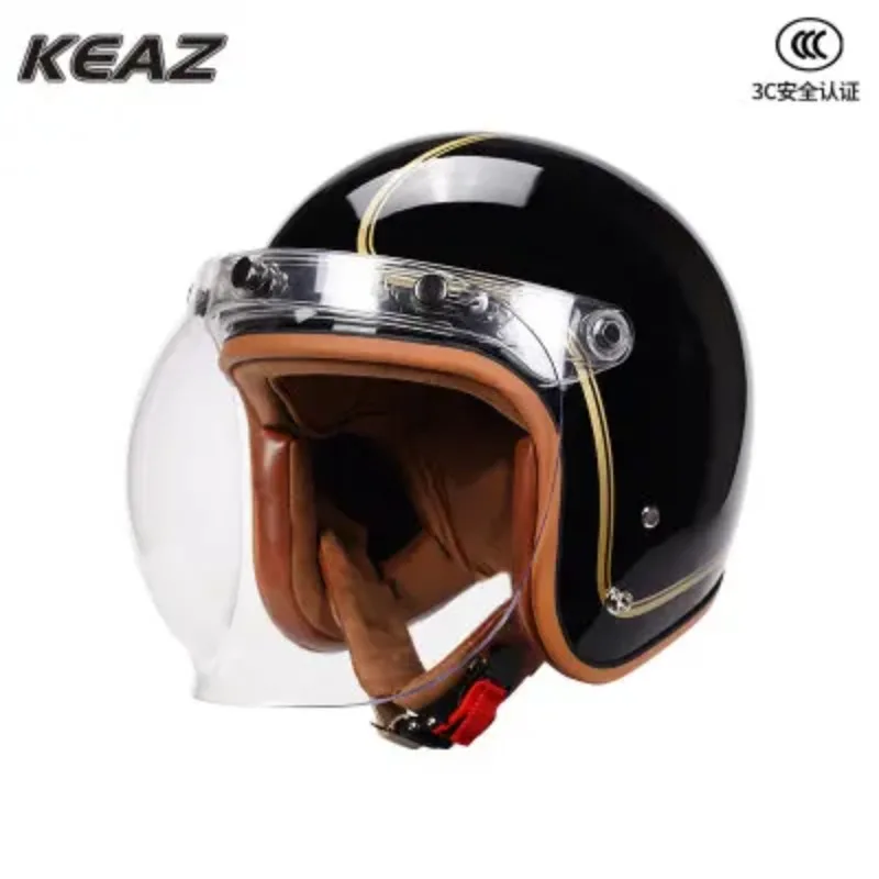 

KEAZ Retro Style Motorcycle Helmet 3/4 Helmet Light Universal for All Seasons 3C Paired with Bubble Mirrors Cascos