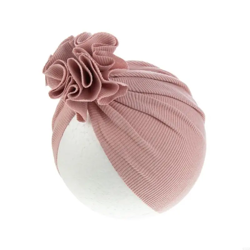 

Q22D Baby Turban Hat Newborns Fetal Caps with Flower,Infant Toddlers Bonnet Breathable Solid Color Headwear Shower Gift