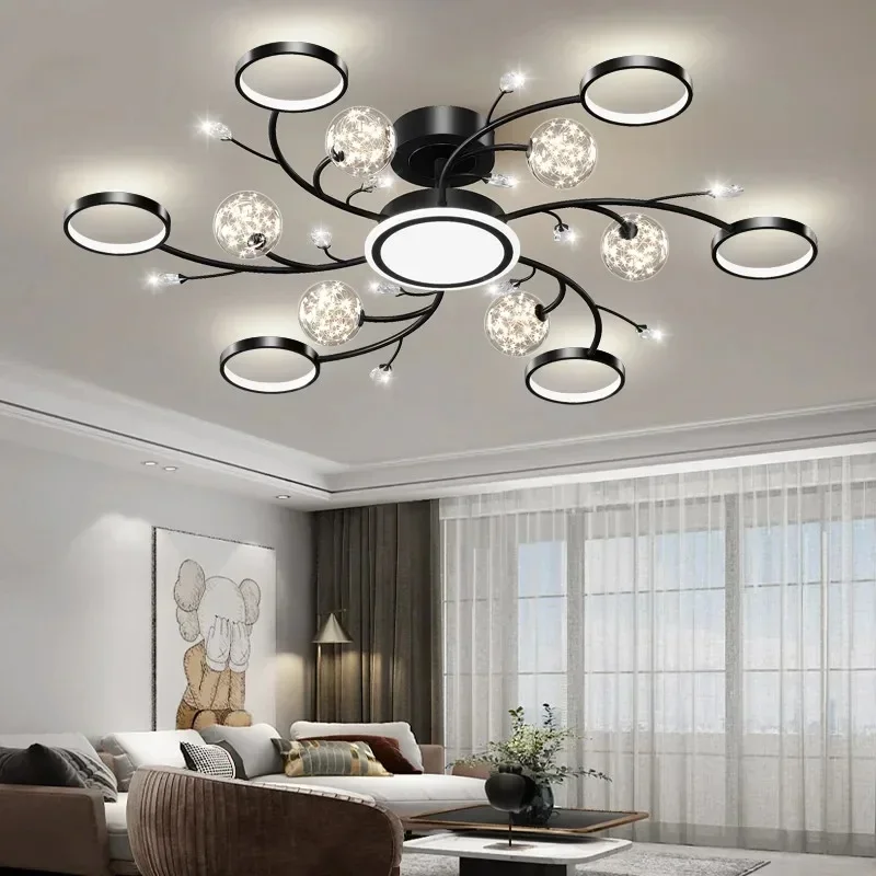 Nordic Living Room Modern Simple Atmospheric Luxury Ceiling Light Romantic Starry Sky Crystal Hall Chandelier Creative Black Art