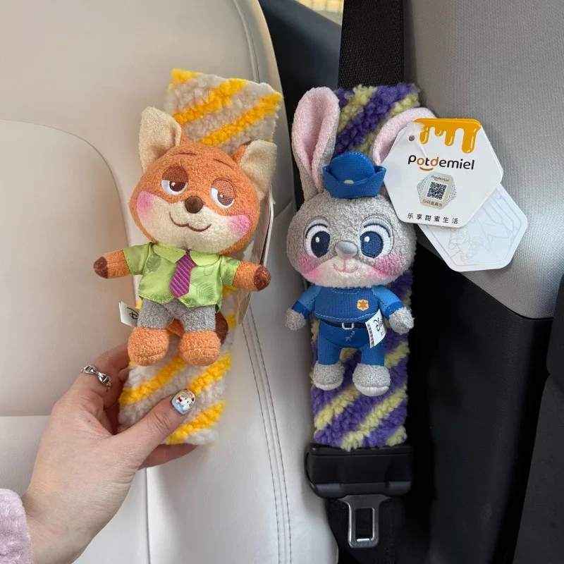 

Zootopia Nick Judy Car Safety Belt Shoulder Cover Car Interior Decoration Creative Cute Plush Doll Pendant Soft Comfortable Gift