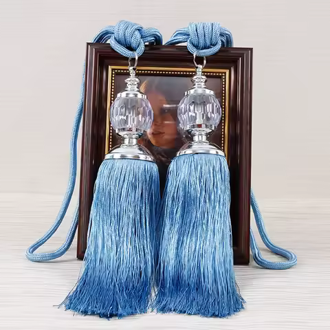 1Pair Retro Style Euro Faux Crystal Tassels Fringe Curtain Tieback Bandage Rope Window Drapes Decoration