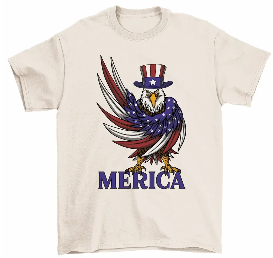 Merica Eagle T-Shirt Patriotic USA Flag 4th Of July Unisex Tees High Quality 100%Cotton Short Sleeve