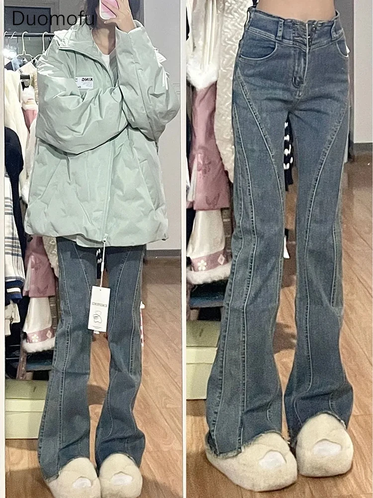 Duomofu American New Taille schlanke Vintage weibliche Flare Jeans schicke hohe Taille schlanke lässige Mode gewaschen in voller Länge Frauen Jeans