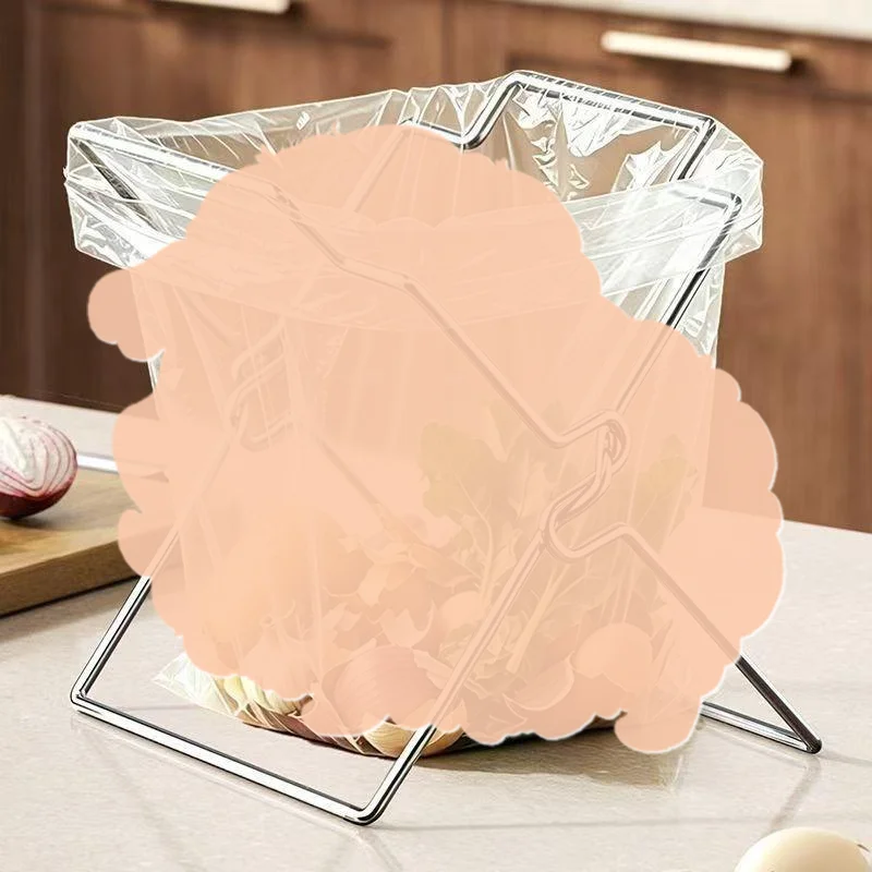 Collapsible Metal Garbage Bag Holder Space Saving Easy Install Trash Rack for Kitchen Patio Outdoor Picnic Use